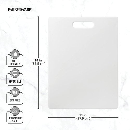 Farberware Large Cutting Board - Dishwasher-Safe Plastic Chopping Board with Easy Grip Handle | 11"x14", White