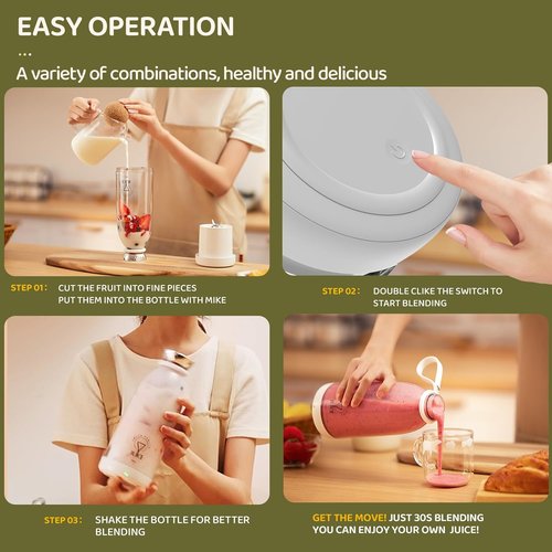 Asa Vea Mini Blender - Portable Rechargeable Smoothie Maker with 4 Blades | 11 oz Pink for Travel & Camping