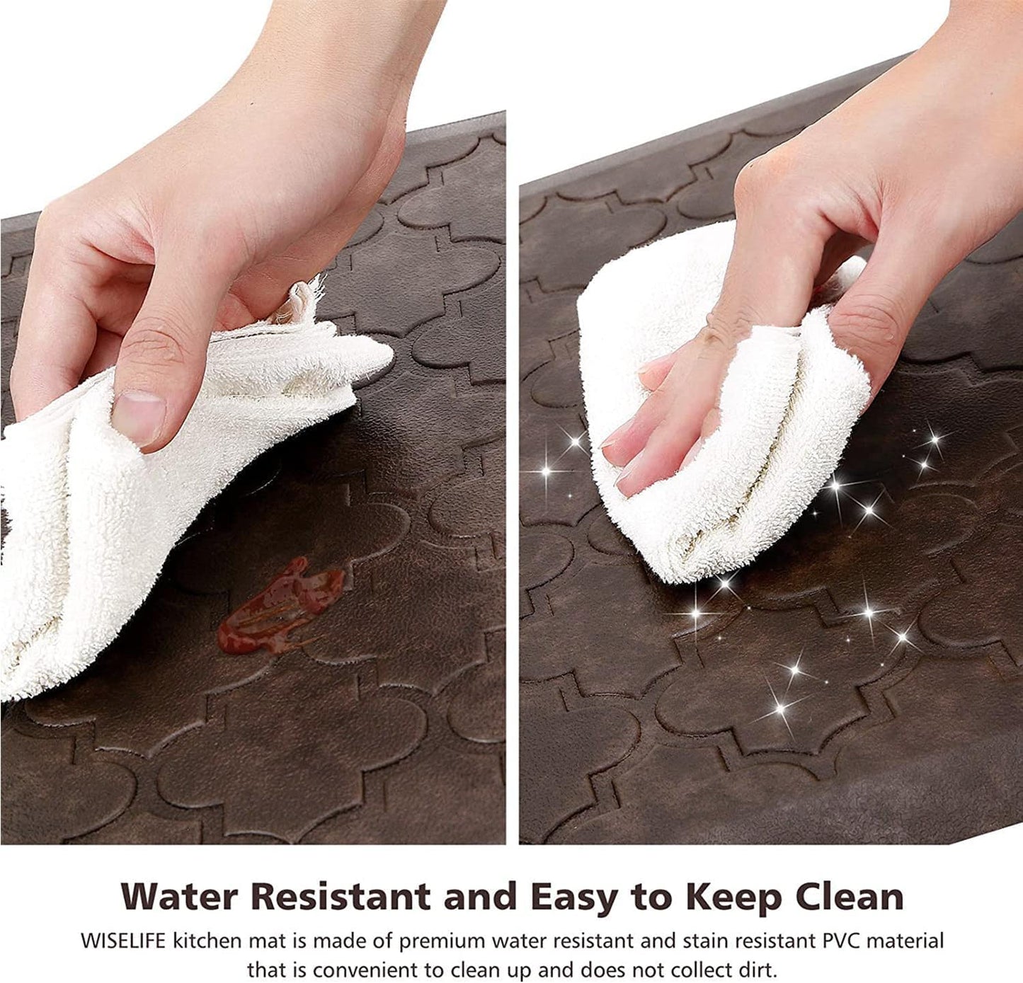 WISELIFE Kitchen Mat Cushioned Anti Fatigue Floor Mat,20"x39", Thick Non Slip Water Resistant Kitchen Rugs and Mats,Heavy Duty Foam Standing Mat for Kitchen,Floor,Home,Desk,Sink, Brown