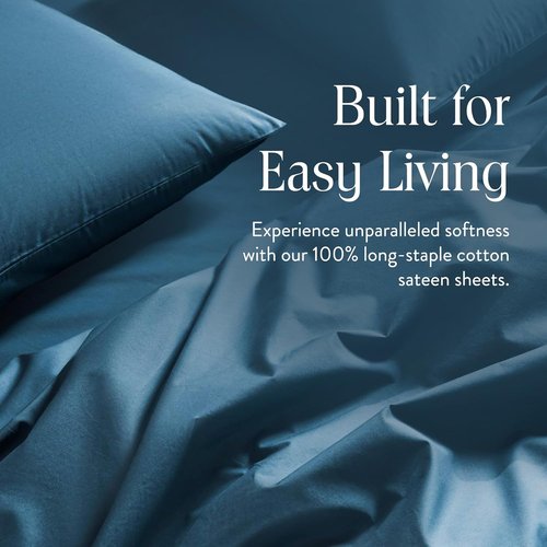 Brooklinen Luxury Sateen King Size Sheet Set - Soft & Durable 100% Cotton in Abyss Blue | Oeko-TEX Certified