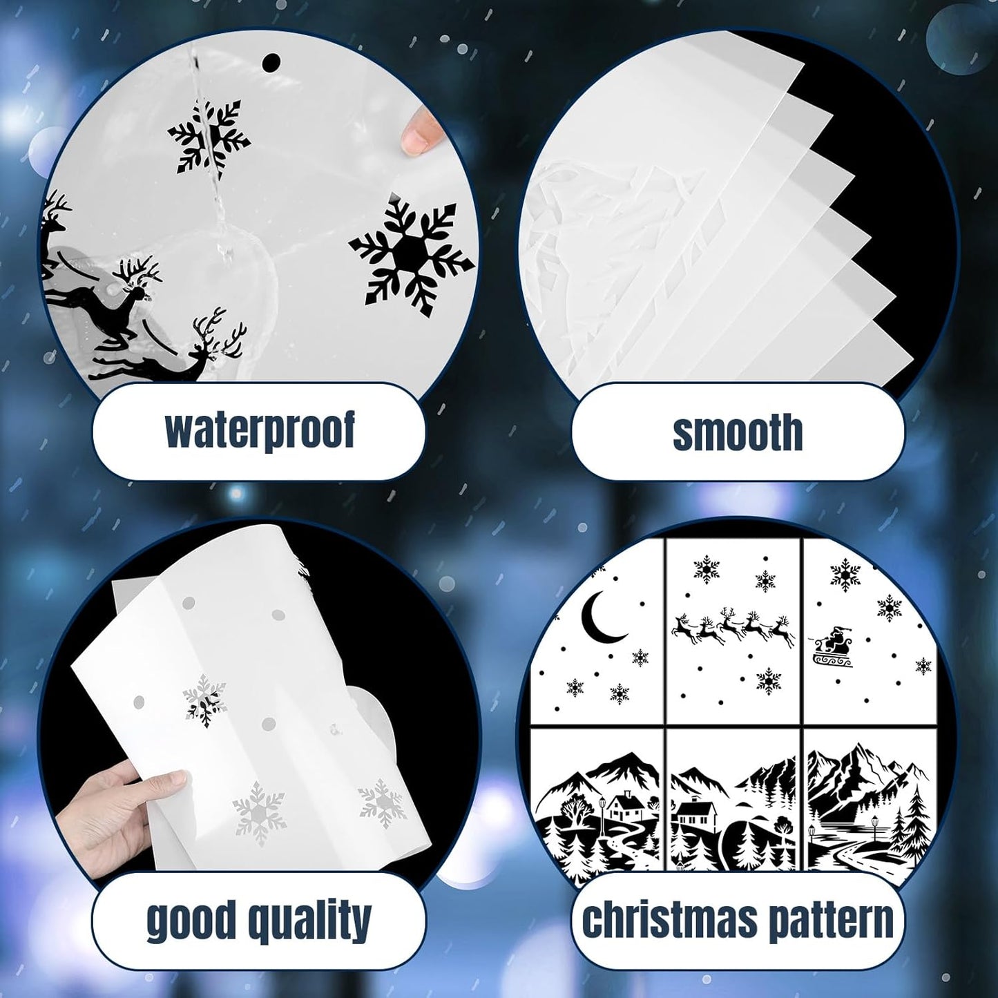 Leinuosen Christmas Window Stencils - 6 Pcs Reusable Winter Village Designs | 35.4 x 33 Inches