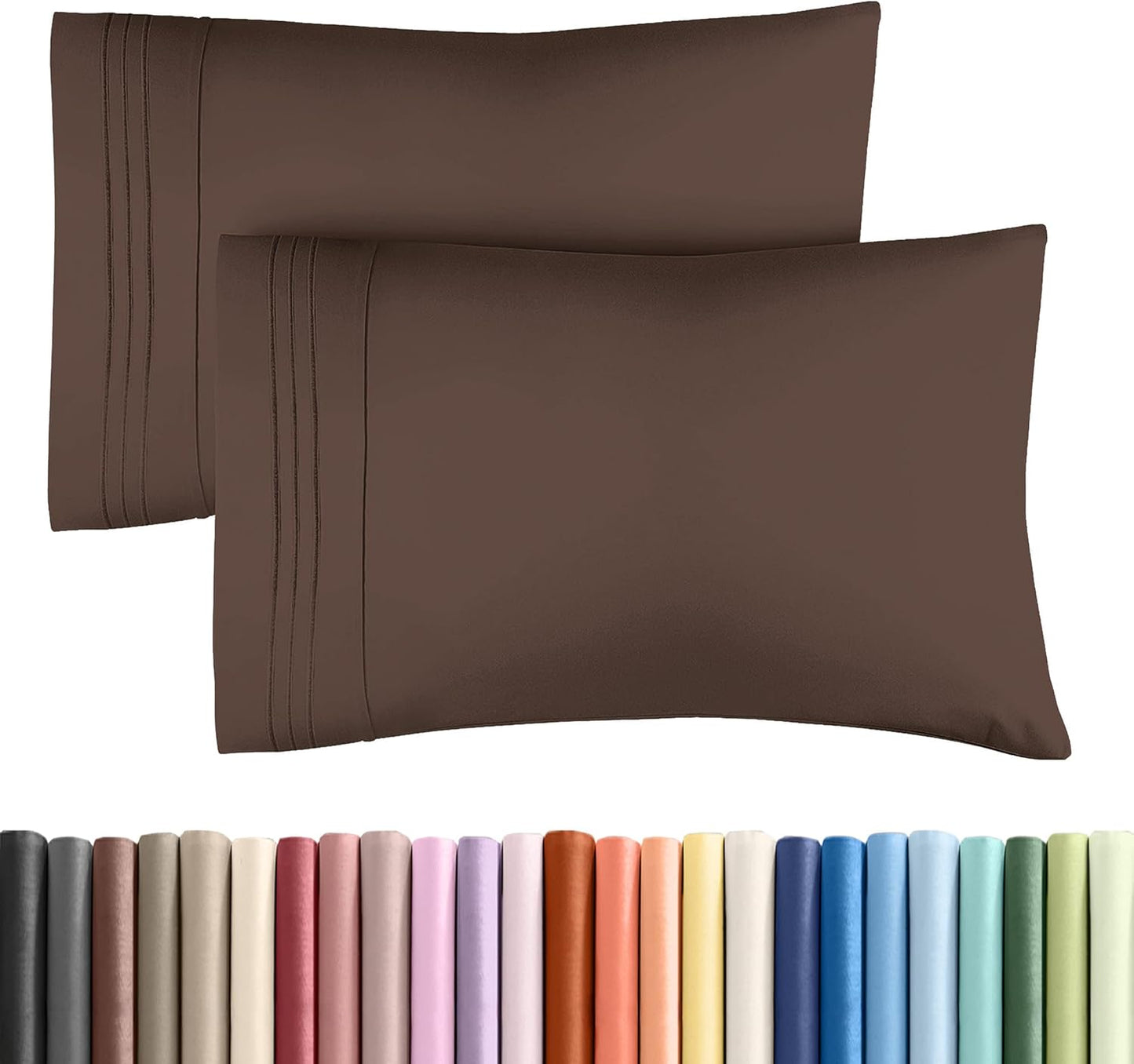 Skiennix Standard Pillow Cases Set of 2 - Ultra-Soft Hotel Quality Covers - Comfy, Wrinkle-Free, Stain Resistant - Machine Washable - Brown