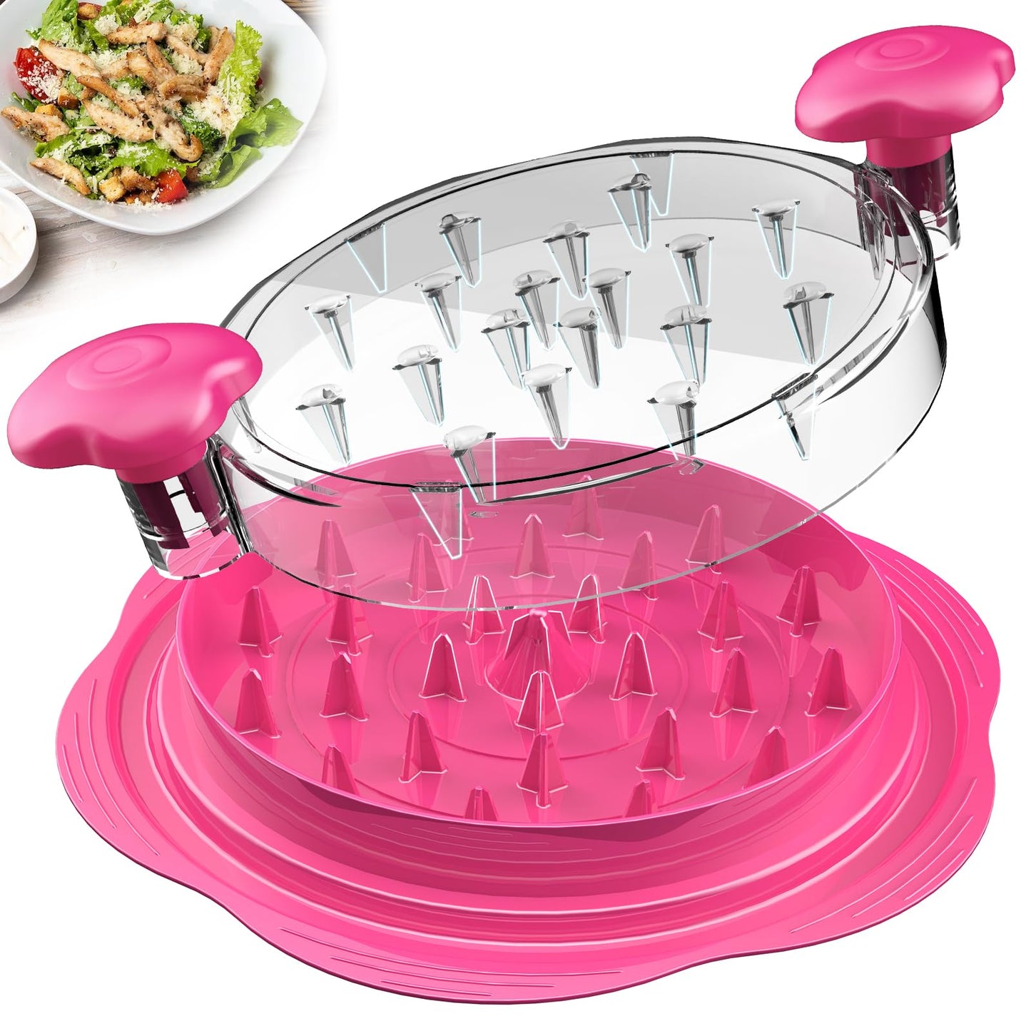 SURETIVIAN Chicken Shredder Large Chicken Breast Shredder Tool Twist with Brush&Fork, Visible Meat Shredder Machine, Anti-Slip Strip, Ergonomic Handle, BPA Free, Pork Beef Chicken(Hot Pink)