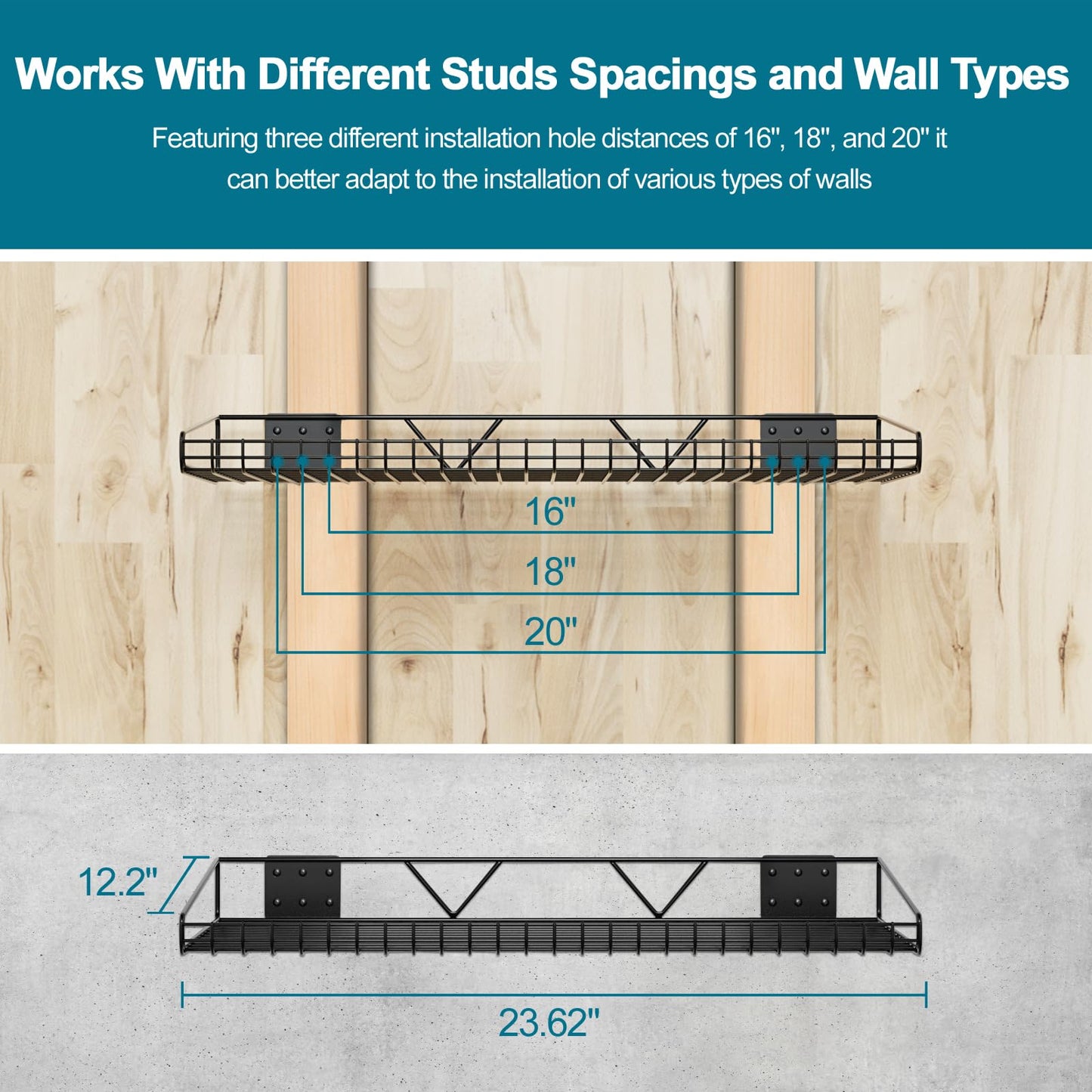 Daanxw Garage Wall Shelving,4-Pack 12 Inch X 23.8 Inch,Can be Used for Garage, Closet, Laundry Room, Heavy Duty Wall Shelving, Holds Up to 65 Lbs (Black, 12"X23.8", 4)