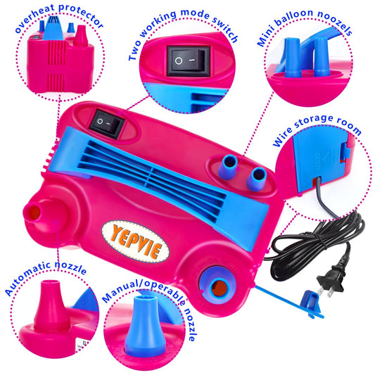 YEPVIE Electric Balloon Pump, Portable 2 Modes Balloon Blower Machine with 14 Balloon Arch Kits, Air Pump for Balloon, Ballon Inflator for Party Decoration
