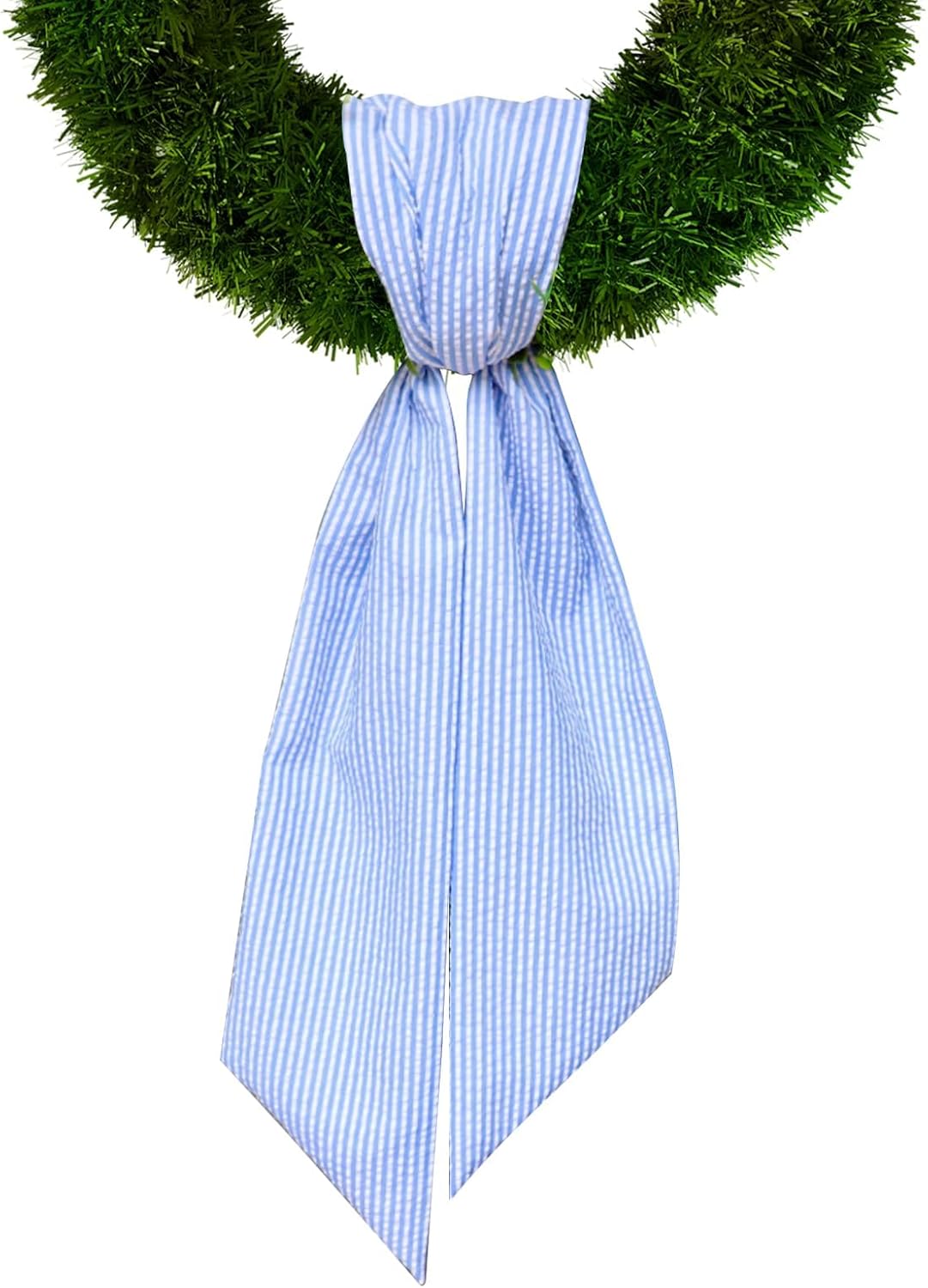 Skiennix Baby Shower Wreath Sash - Blue Seersucker Design for Front Door Decor | Holiday & Birthday Celebrations