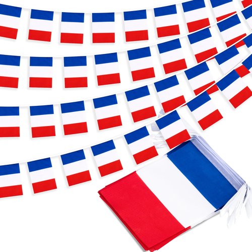 France String Flag Pennant Banner, Small Mini French Flags Bunting Banner, 14th of July French Bastille Day National Country Decoration for School, Party, Sports Events, Festival, 33 Feet 30 Flags