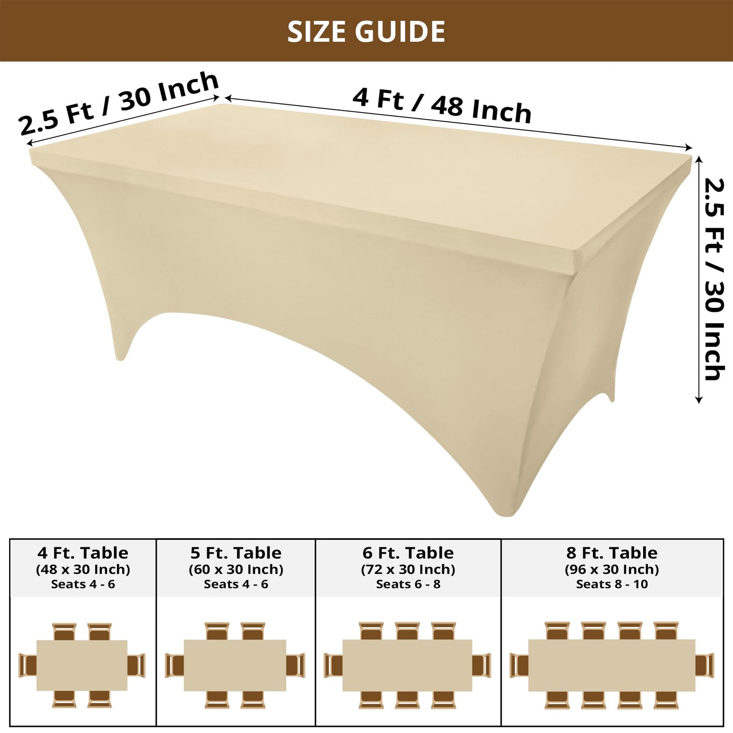 Utopia Kitchen Spandex Tablecloth 10 Pack [6FT, Champagne] Tight, Fitted, Washable and Wrinkle Resistant Stretch Table Cloth Rectangle Cover for Trade Show, Weddings & Parties [72Lx30Wx30H Inch]