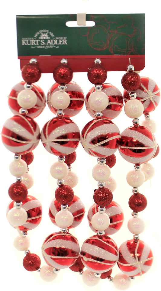Red & White Glitter Candy Ball Garland - 6-Foot Festive Decor for Holidays