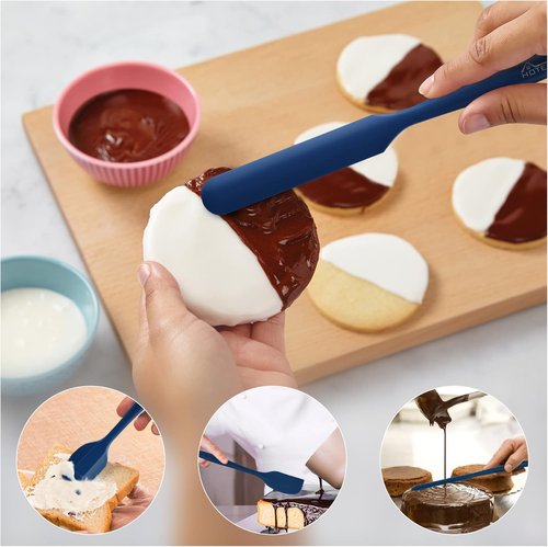 HOTEC Silicone Rubber Spatula Set - 600℉ Heat Resistant, BPA-Free, Dishwasher Safe | Classic Blue, Set of 5
