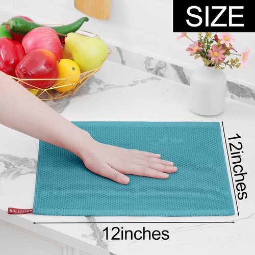 Homaxy Kitchen Dish Cloths - Ultra Soft 100% Cotton Waffle Weave, Quick Drying, 12 x 12 Inches, 6-Pack, Lake Blue