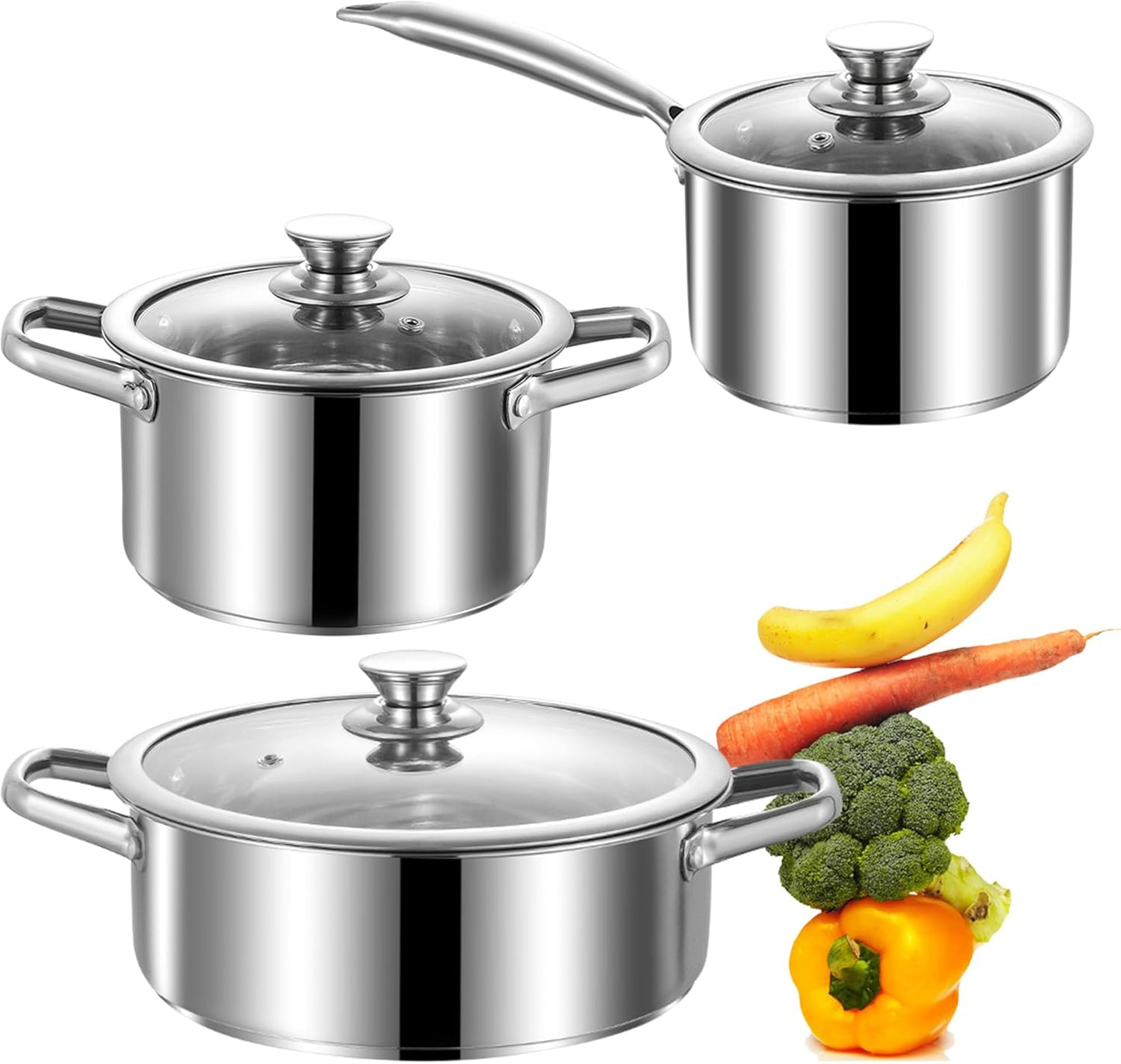 Skiennix Stainless Steel Cookware Set - 6-Piece Nonstick Induction Kitchen Pots & Pans | Oven Safe, Versatile for All Cooktops