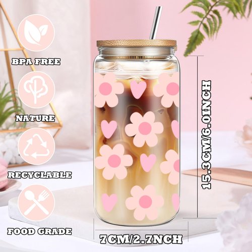 DHQH Birthday Gifts for Teen, Cute Inspirational Gift Daisy Presents Set Ideas for Sister Daughter Friends, Happy Birthday Gift Basket with Ice Glass Cup for Her (Pink)