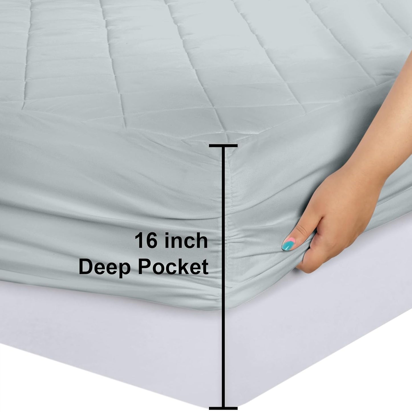 Utopia Bedding Quilted Fitted Mattress Pad - Twin Size | Deep Pocket Protector, Machine Washable (Light Grey)