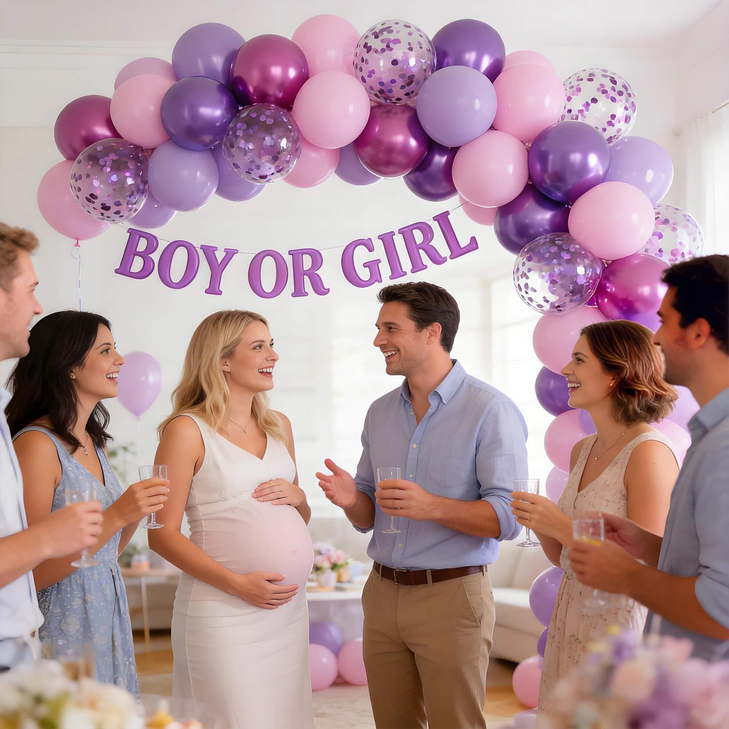 KAWKALSH 68pcs Pink and Purple Balloons, 12 Inch Metallic Purple Pink Confetti Latex Balloons with Ribbon, Party Balloons for Girls Birthday Baby Shower Wedding Party Decorations