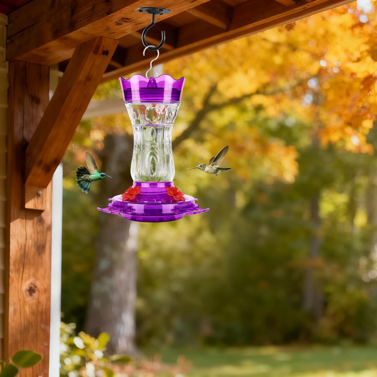 XAROO Hummingbird Feeder - 15oz Leakproof Design with Built-in Ant Moat & 4 Bee Guard Ports | Purple Gift for Nature Lovers