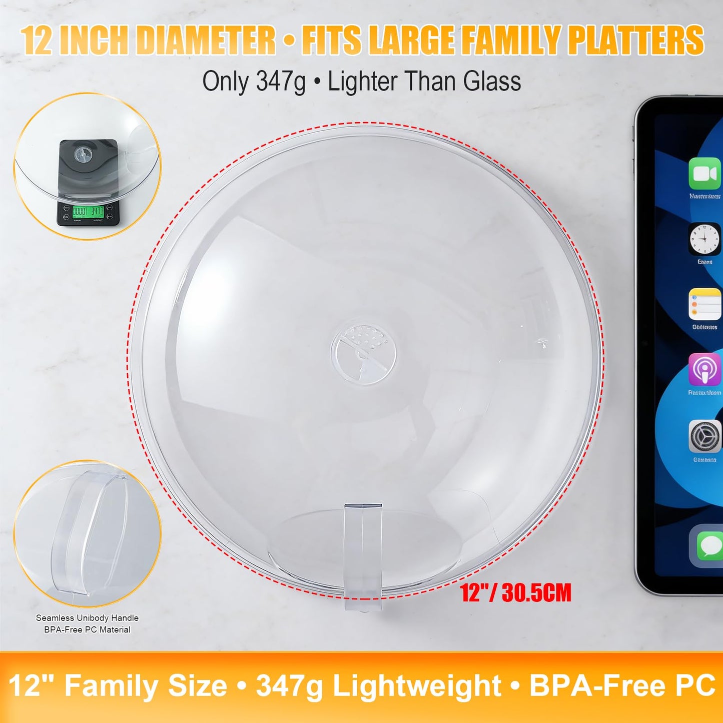 WENWELL Microwave Splatter Cover for Food 12",Large Clear Microwave Splash Guard Cooker lid with Handle,Dish bowl Plate Serving Cover Home Kitchen Essential,BPA-Free,Saft Plastic