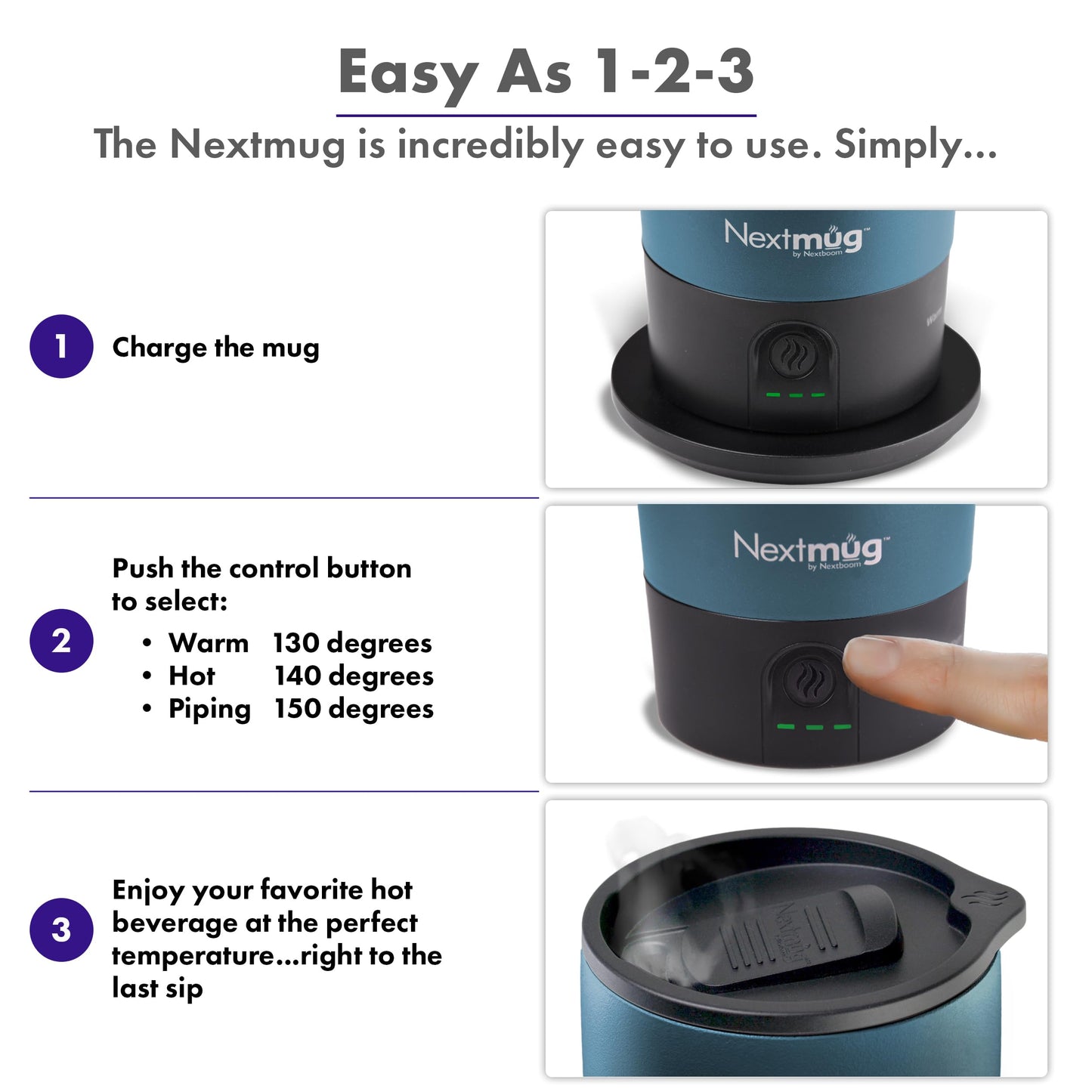 Nextmug Ultra - Temperature-Controlled, Self-Heating Travel Mug (Slate Blue - 24 oz.)