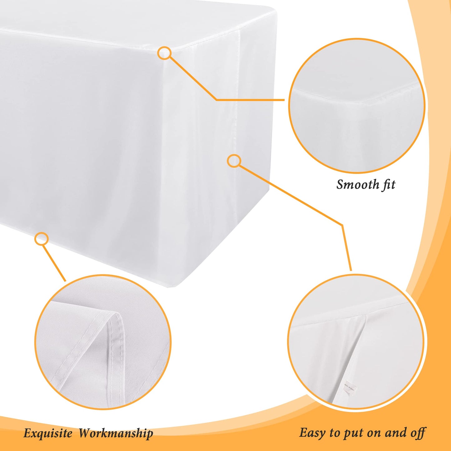 Obstal 2 Pack Table Clothes for 6 Foot Rectangle Tables - Water Resistant Washable Fabric Polyester Rectangle Table Cover Protector for Wedding, Banquet and Trade Shows, 72L x 30W x 30H Inches, White