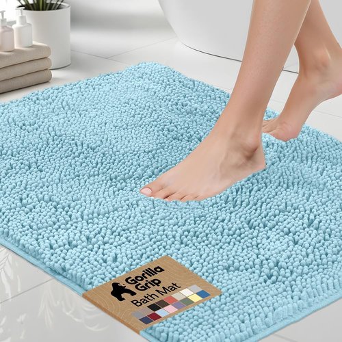 GORILLA GRIP Bath Rug Mat - Thick, Soft, Absorbent Chenille | Quick Dry Microfiber, 36x24, Sky Color