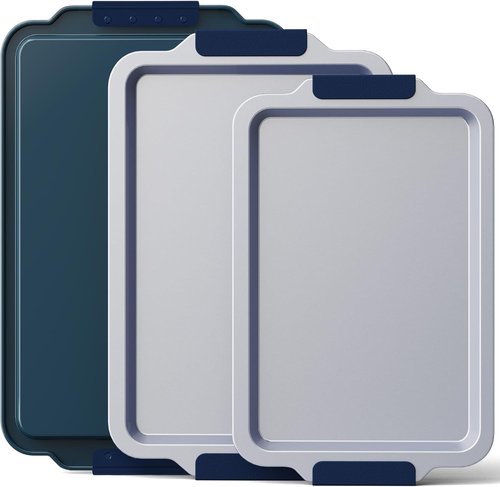 BRONYPRO Non-Stick Ceramic Baking Sheet Set - PFOA & PTFE Free Heavy-Duty Oven Trays | Navy, Set of 3