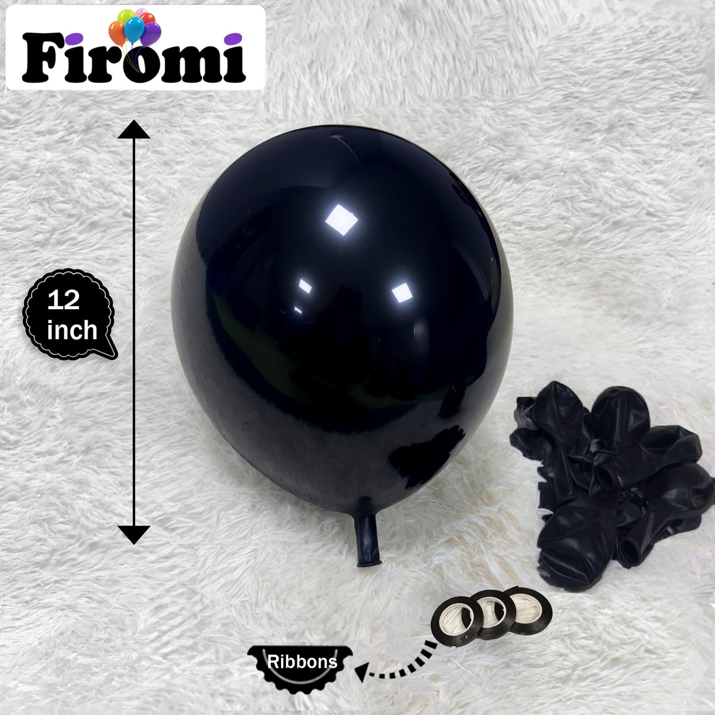 Firomi Black Balloons 12-inch 100 Pack Big Helium Round Black Metallic Thicken Latex Balloon for Birthday Party Balloons (with 3 Ribbons)