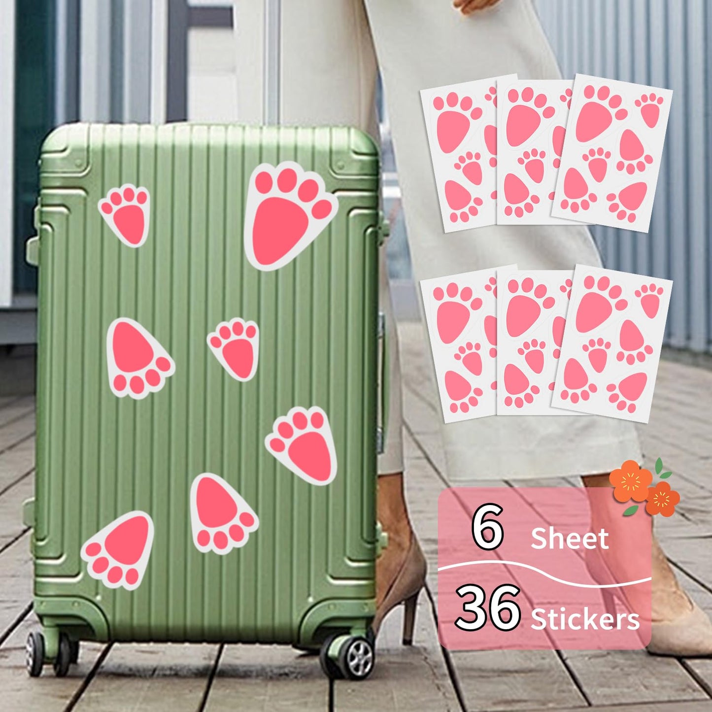 Oeyliz Easter Bunny Footprint Stickers Removable Easter Bunny Paw Stickers Prints 36 PCS Rabbit Footprints 6 Sheets Rabbit Paw Print Floor Decal Clings for Easter Party Home Window Decorations
