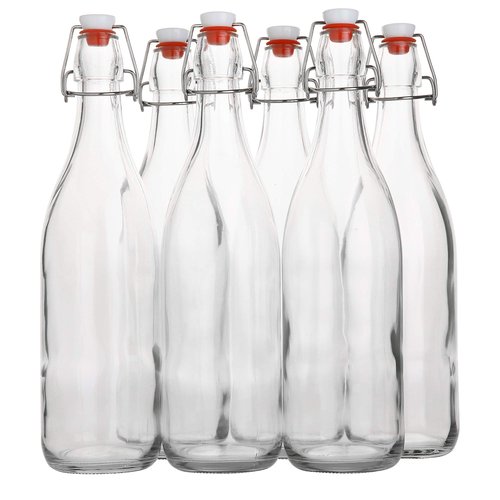 Flip Top Glass Bottle [1 Liter / 33 fl. oz.] [Pack of 6] – Swing Brewing with Stopper for Beverages, Oil, Vinegar, Kombucha, Beer, Water, Soda, Kefir Airtight Lid & Leak Proof Cap Clear