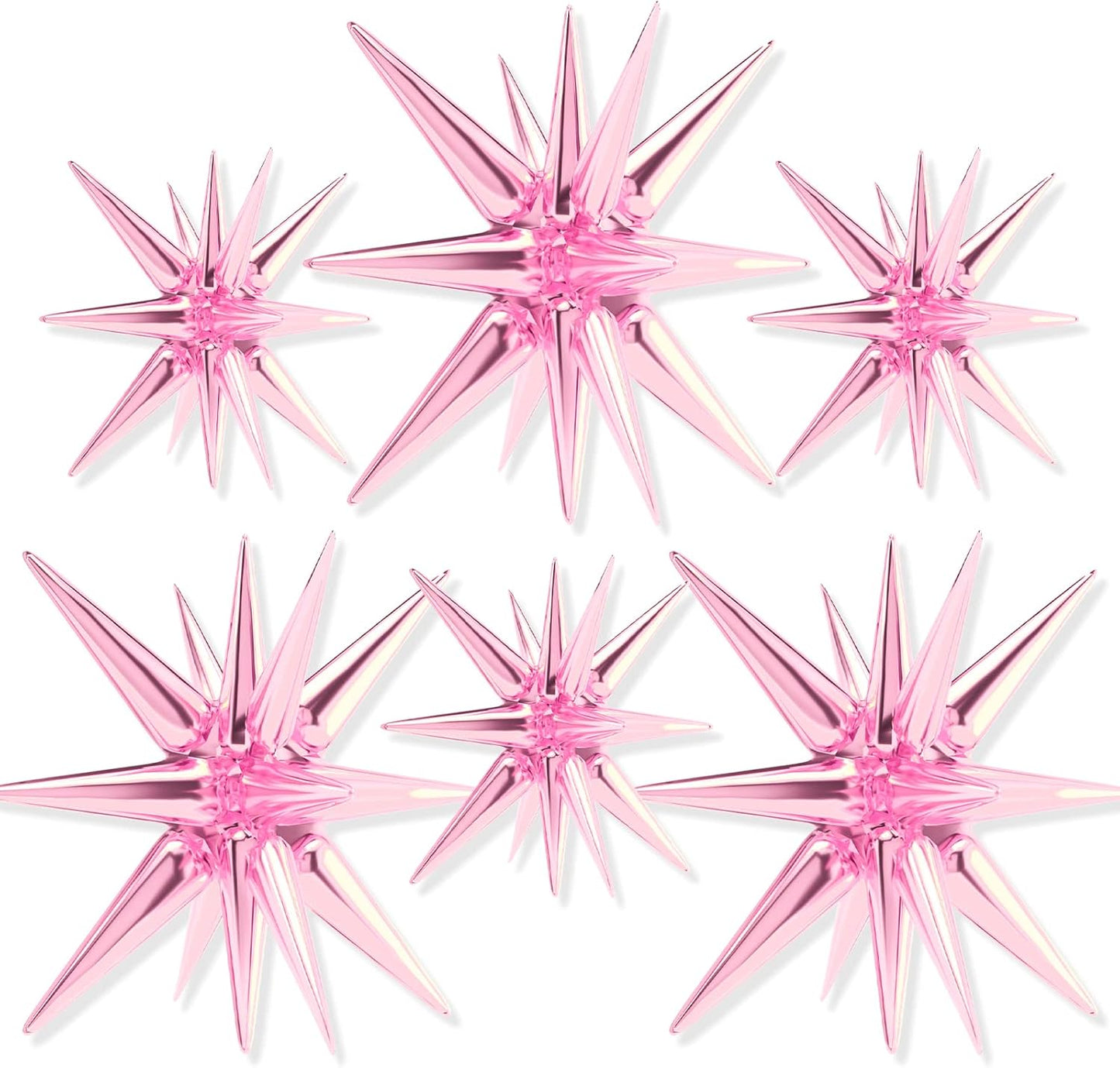 PartyWoo Pink Star Foil Balloons - 6-Piece Mylar Set for Birthday, Gender Reveal & Wedding Decor | 22-Inch