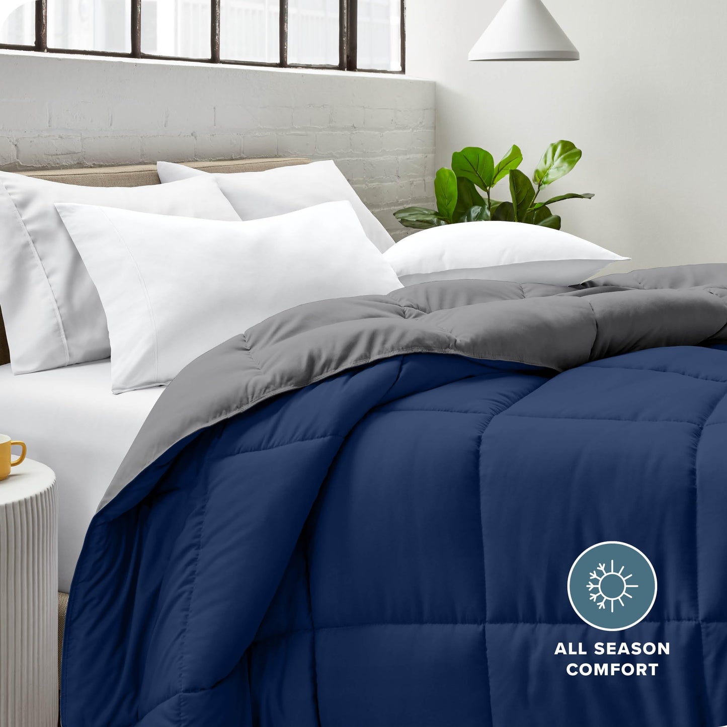 Bare Home Queen Comforter - Reversible Colors - Goose Down Alternative - Ultra-Soft - Premium 1800 Series - All Season Warmth - Bedding Comforter (Queen, Dark Blue/Grey)