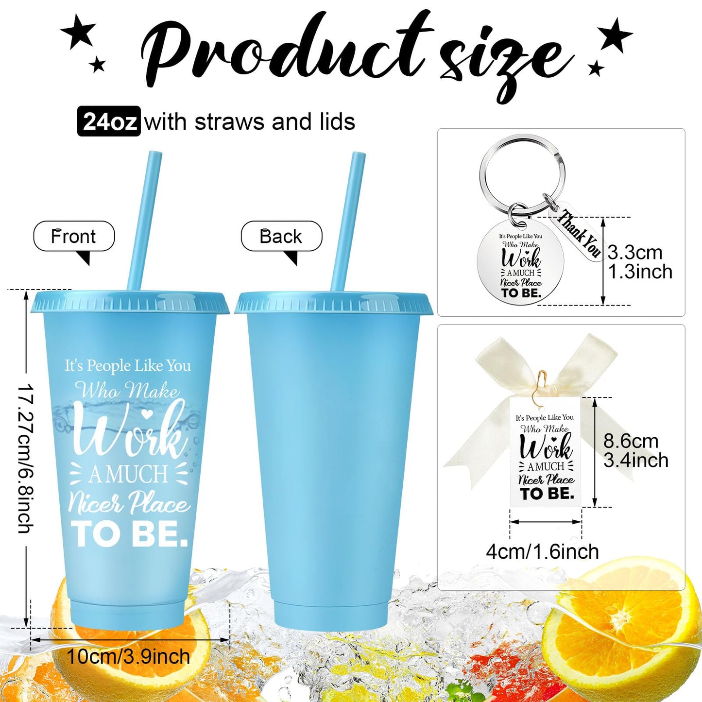 Funnymoom 20 Pack Employee Appreciation Gifts Cup Bulk, 24oz Thank You Plastic Tumblers with Lids Straws Keychains, Party Favors for Staff, Coworkers, Team, Teachers(Amazing)