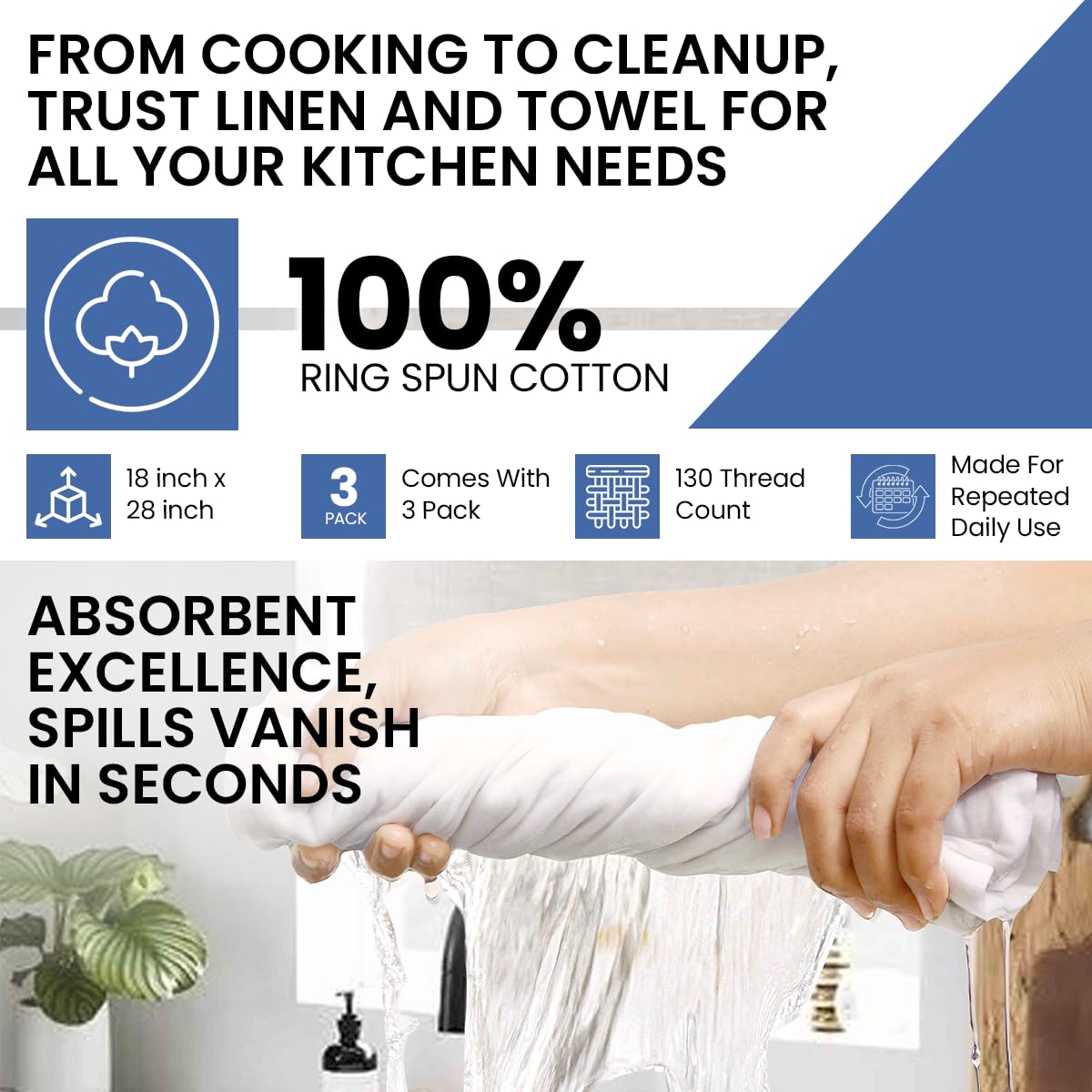 LITO LINEN AND TOWEL Flour Sack Towels - 100% Cotton Tea Towels for Crafts, Dish Towels for Kitchen, Embroidery, Cleaning, Baking (Pack of 3) - 18"x 28"