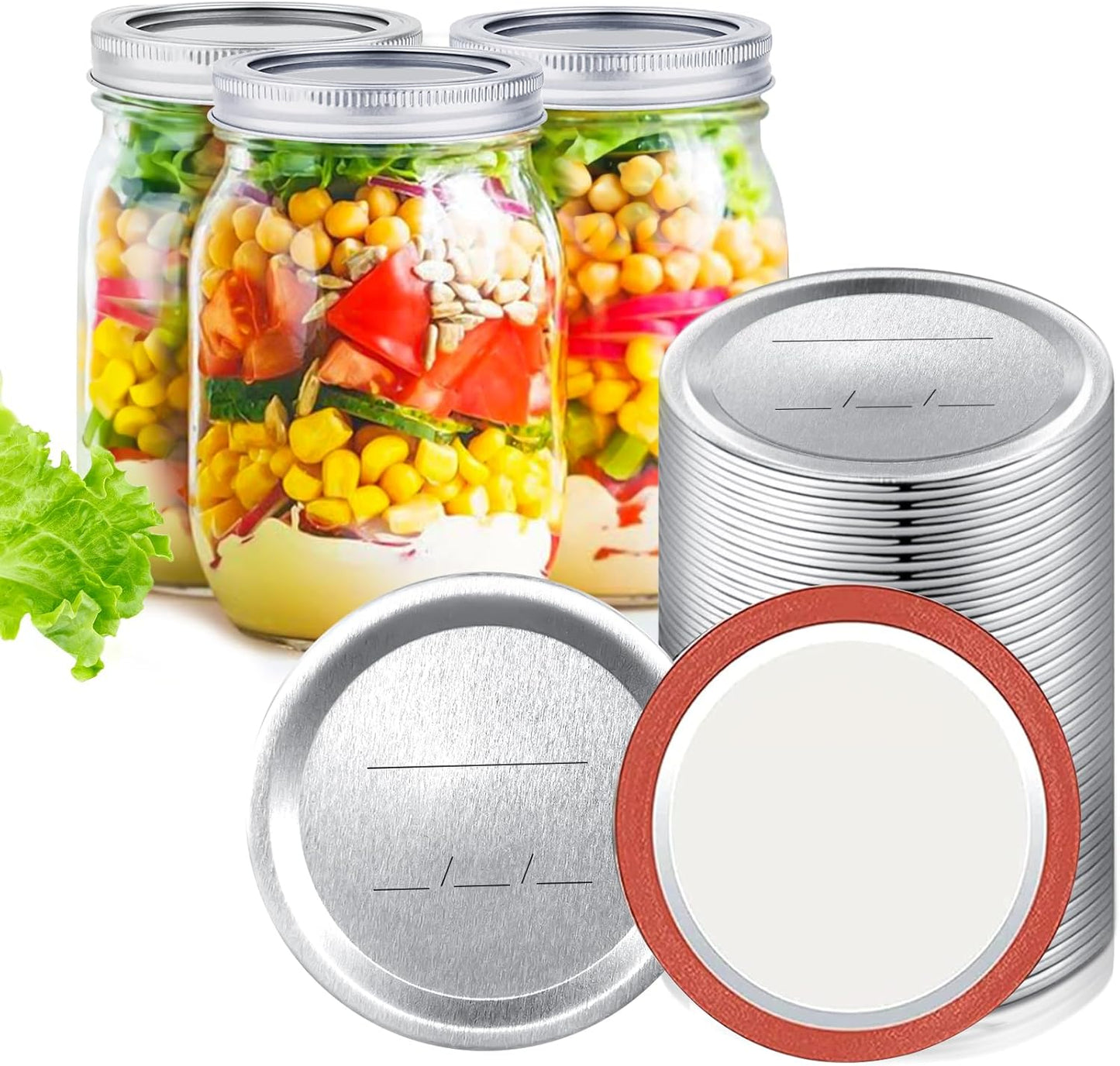 LOVE MOMENT Canning Lids & Rings - 48 Pcs Wide Mouth Mason Jar Lids & Bands | Leak-Proof, Food-Grade