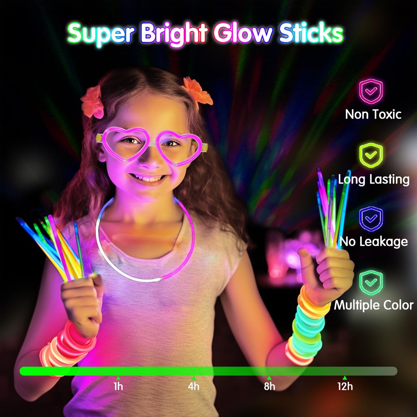 MOSSDNAR 229pcs Glow Sticks Bulk Party Pack with USB Mini DiscoLight,Glow Stick Necklaces for Kids Adult,Glow in the Dark Party Supplies,Neon Glow Bracelets for Birthday Wedding Decoration Camping