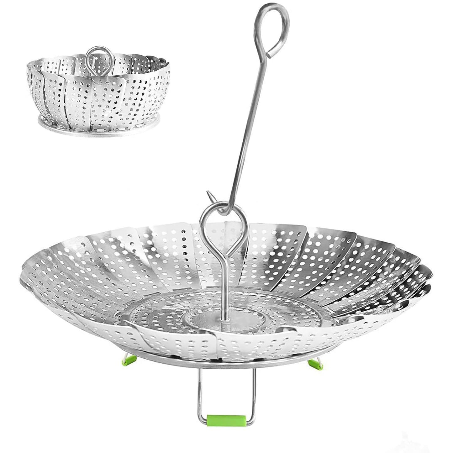 Steamer Basket Stainless Steel Vegetable Basket Metal Handle Folding Silicone Feet Steamer Insert for Cooking Veggies Fish Seafood Include Safety Tool,Fit Various Pot Pressure Cooker (5.1" to 9.5")