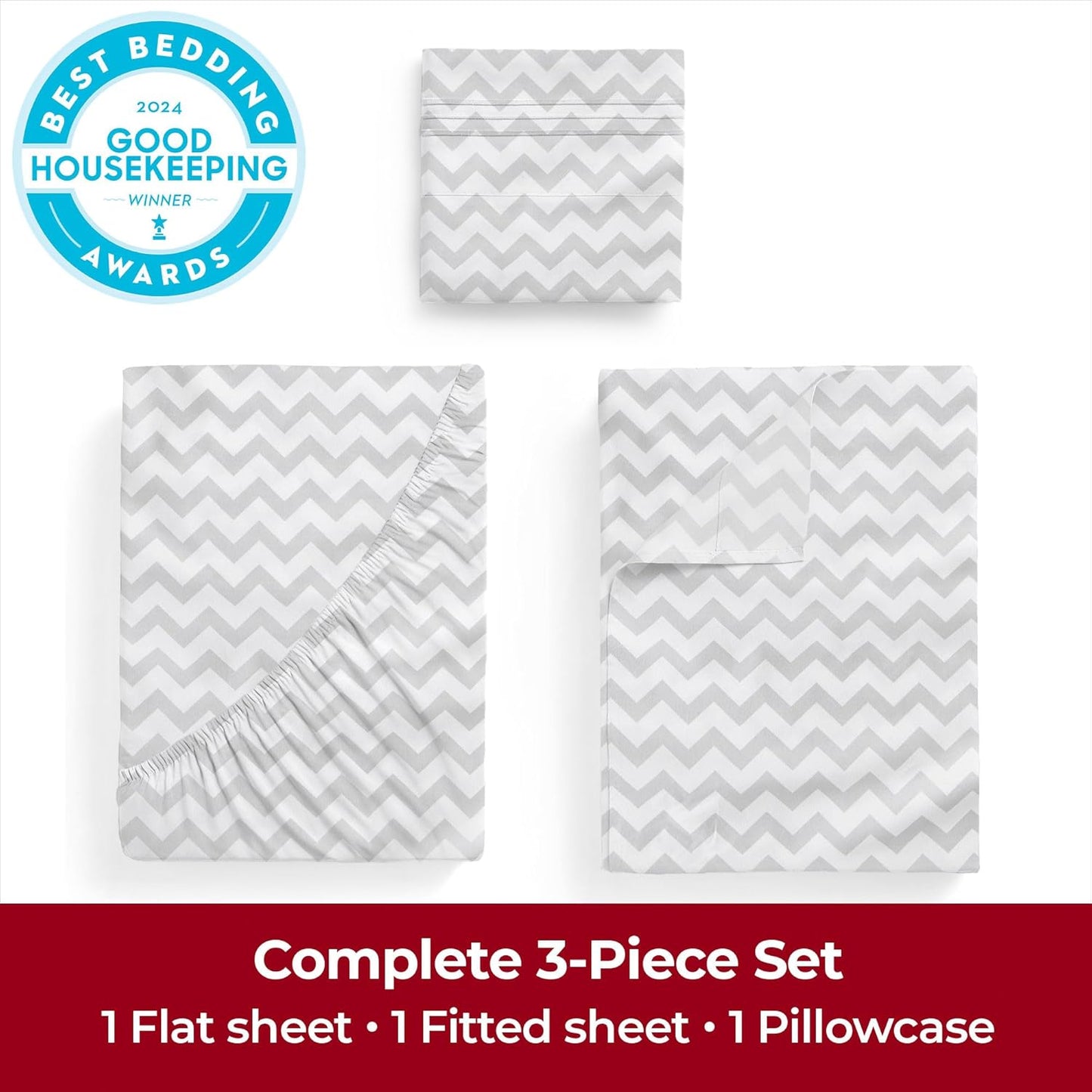 Mellanni Twin XL Sheets Set - 3 PC Hotel Luxury Bedding | Extra Soft, Cooling, Stain Resistant - Chevron Gray