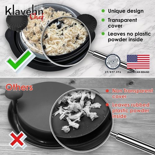 3-Layer Chicken Shredder by American Brand - BPA Free, Heat Resistant, Dishwasher Safe | Includes Detachable Plate & Special Brush