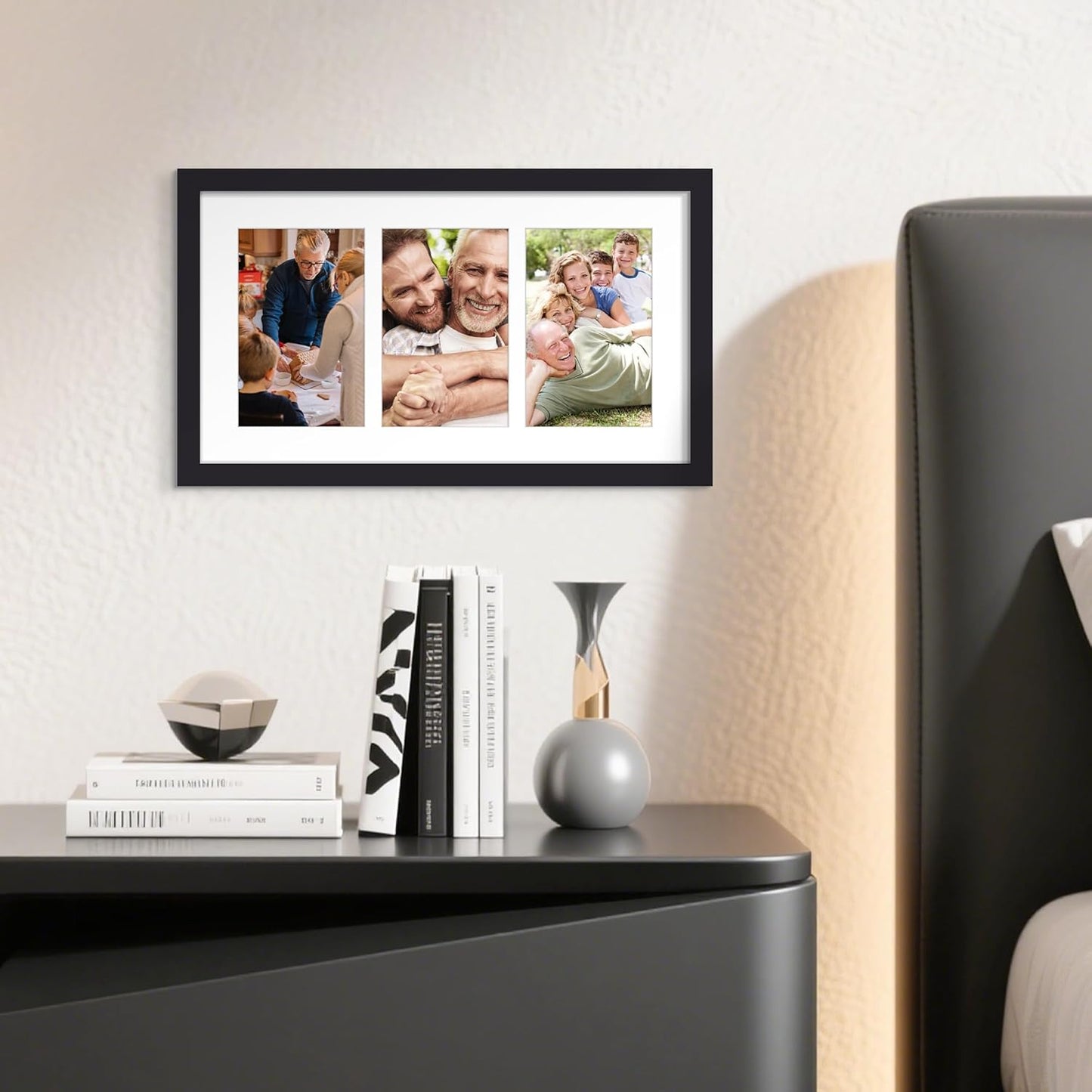 Upsimples 8x14 Collage Picture Frame - Display 3 Photos (4x6) with Mat or 8x14 Without Mat, Black