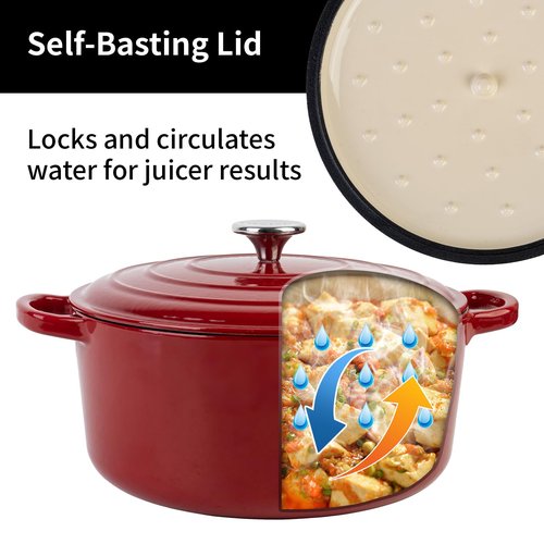 Enameled Cast Iron Dutch Oven Pot with Lid, 5.7 Quart Dutch Oven for Bread Baking, Oven Safe up to 500° F, Suitable for Bread Baking, Braising, Roasting, Stews, Red