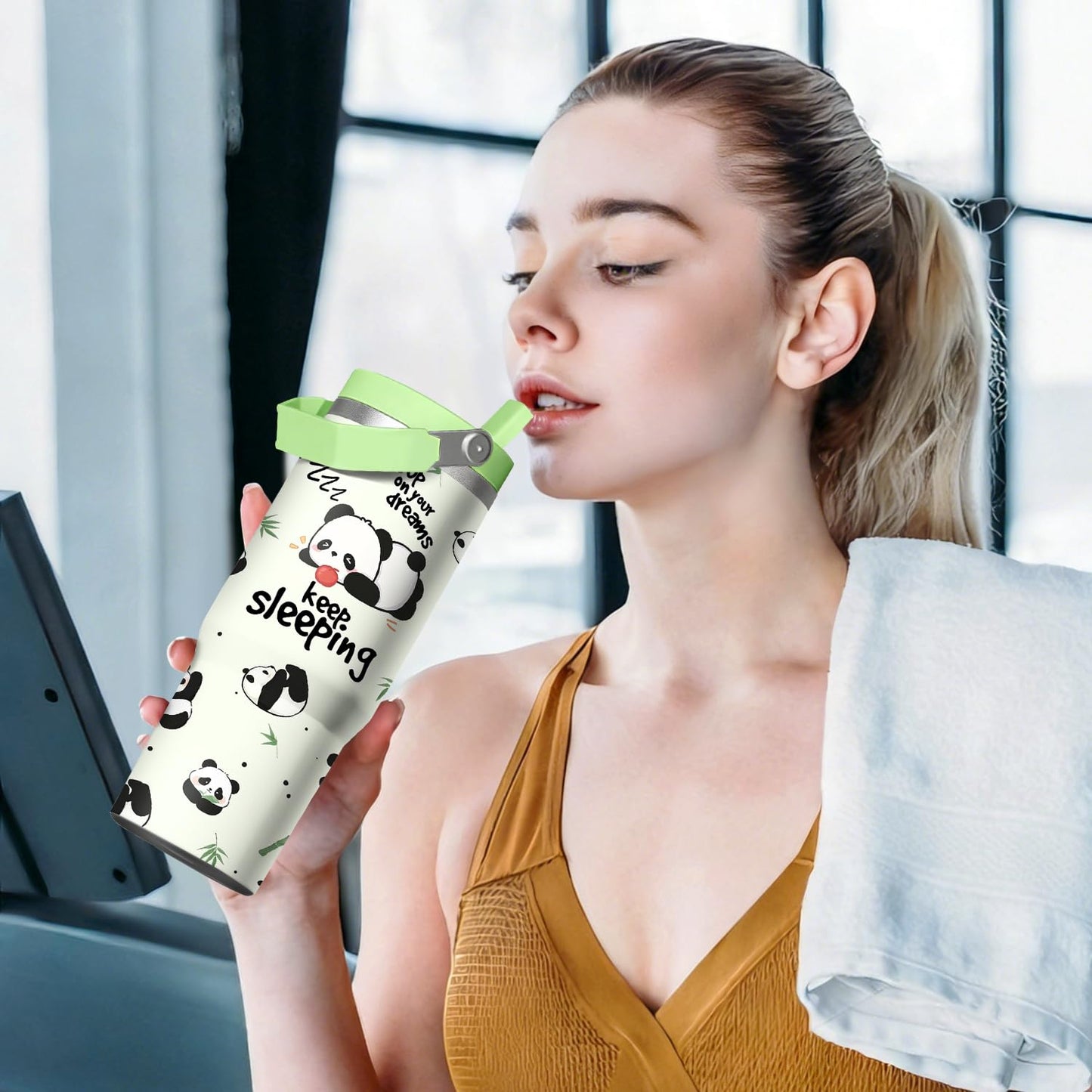 Xchearser Panda Tumbler with Handle and Flip Straw, 30oz Travel Coffee Mug Water Bottle with Lid, Stainless Steel Insulated Cup, Birthday Gifts for Women Animal Lovers