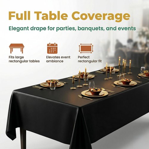 Airbin Plastic Table Cloth Disposable, 10 Packs Disposable Tablecloth 54 X 108 Inch Black Plastic Tablecloth for Rectangle Tables Tougher PEVA Table Cover for Party Decorations Picnic Dining Birthday