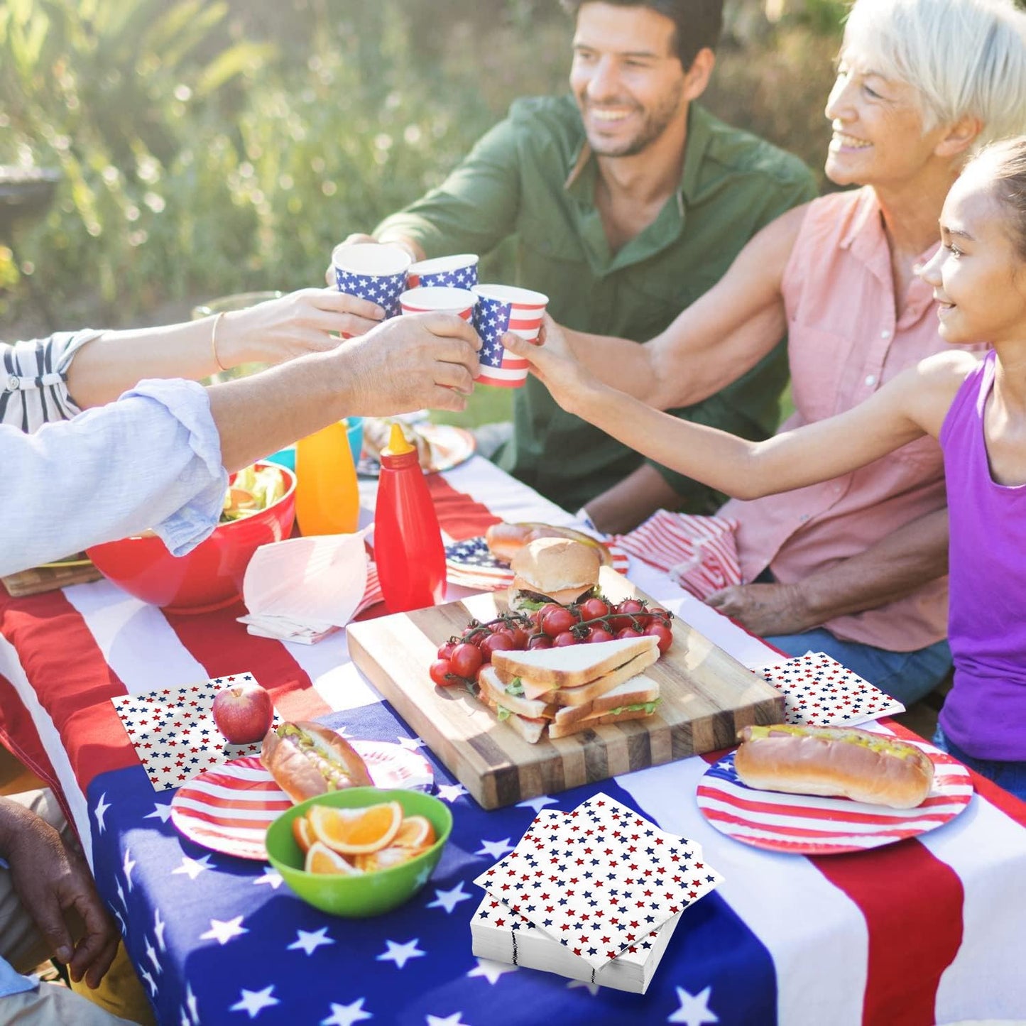 Patriotic Party Supplies 4th of JULY paper napkins 60Count 6.5 x 6.5 inch Americana Stars Cocktail Napkins for Parties,Veterans Day Election Day 4th of July Independence Day Decorations