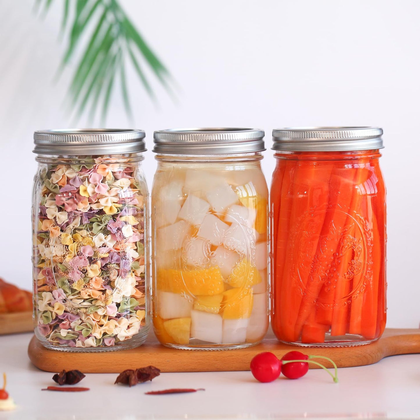 eleganttime Wide Mouth Mason Jars 32 oz with Lids and Bands Set of 12 Jars,Quart Large Glass Mason Jars with Airtight Lids,Great for Canning,Fermentation and Preservation