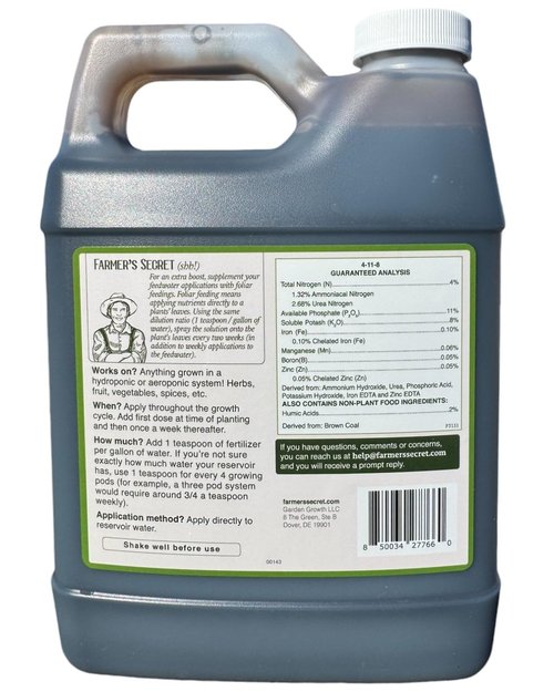 Farmer's Secret Hydroponic Booster Fertilizer - Super Concentrated 4-11-8 Formula for Hydroponics | 32oz
