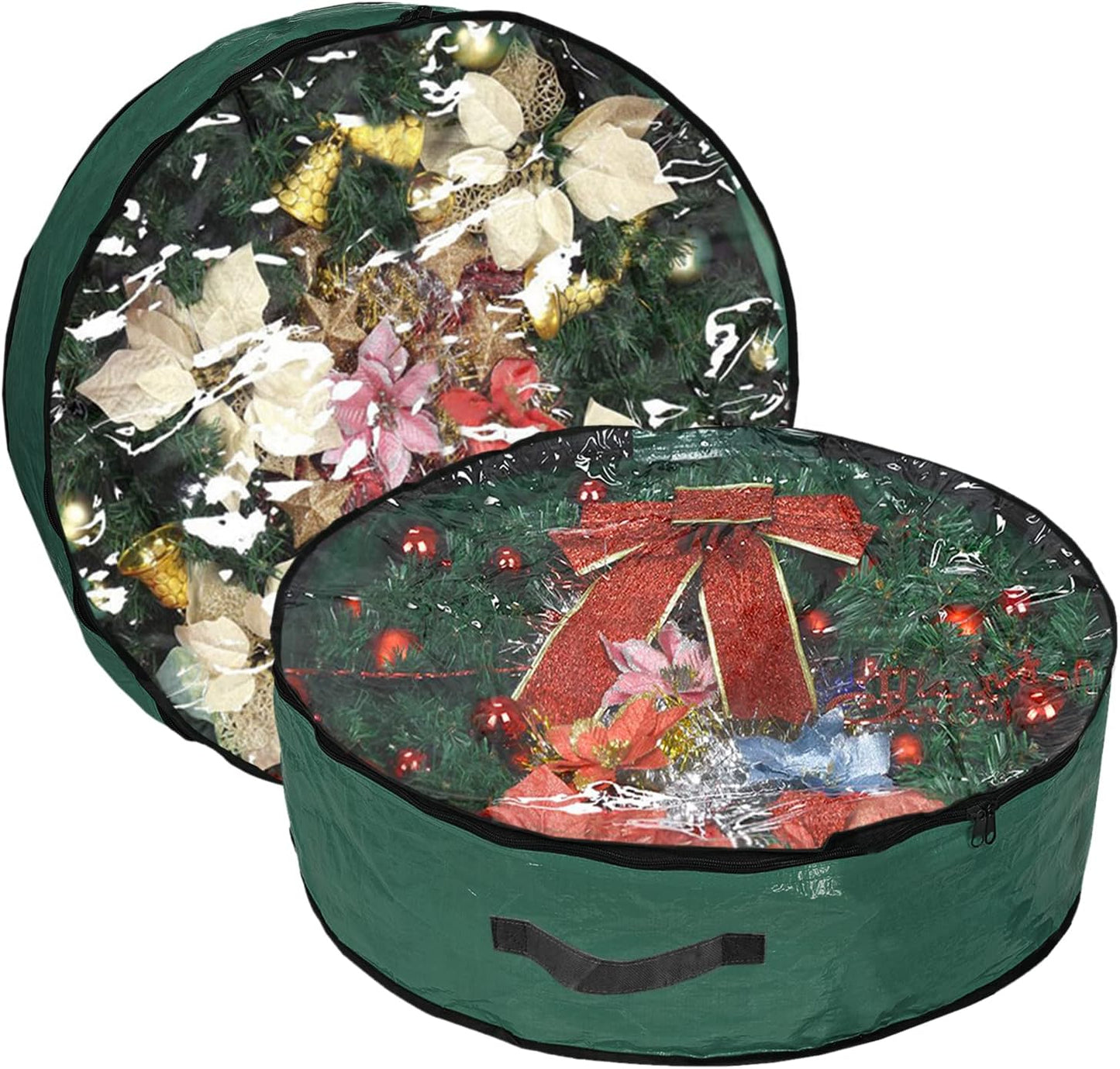 Propik Christmas Wreath Storage Bag - 36-Inch Tear-Resistant Holiday Container with Clear Window | 2 Pack, Green