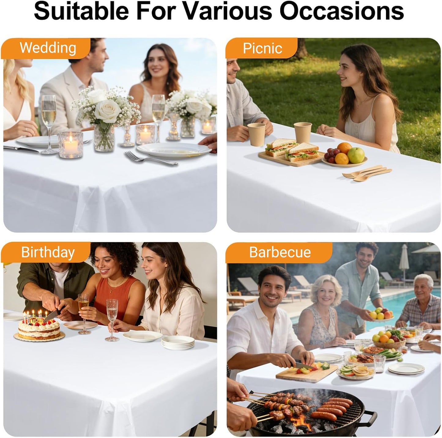 Regine Switzerland 10 Pack White Disposable Tablecloths - 54" x 108" Rectangle Covers for Weddings, Picnics & Parties