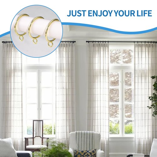 AMZSEVEN 44 Pack Curtain Rings with Eyelets, Metal Drapery Ring for Pinch Pleat Curtains, Drape Ring 1.5 Inch I D, Fits Up to 1.2 in Rod (Gold)