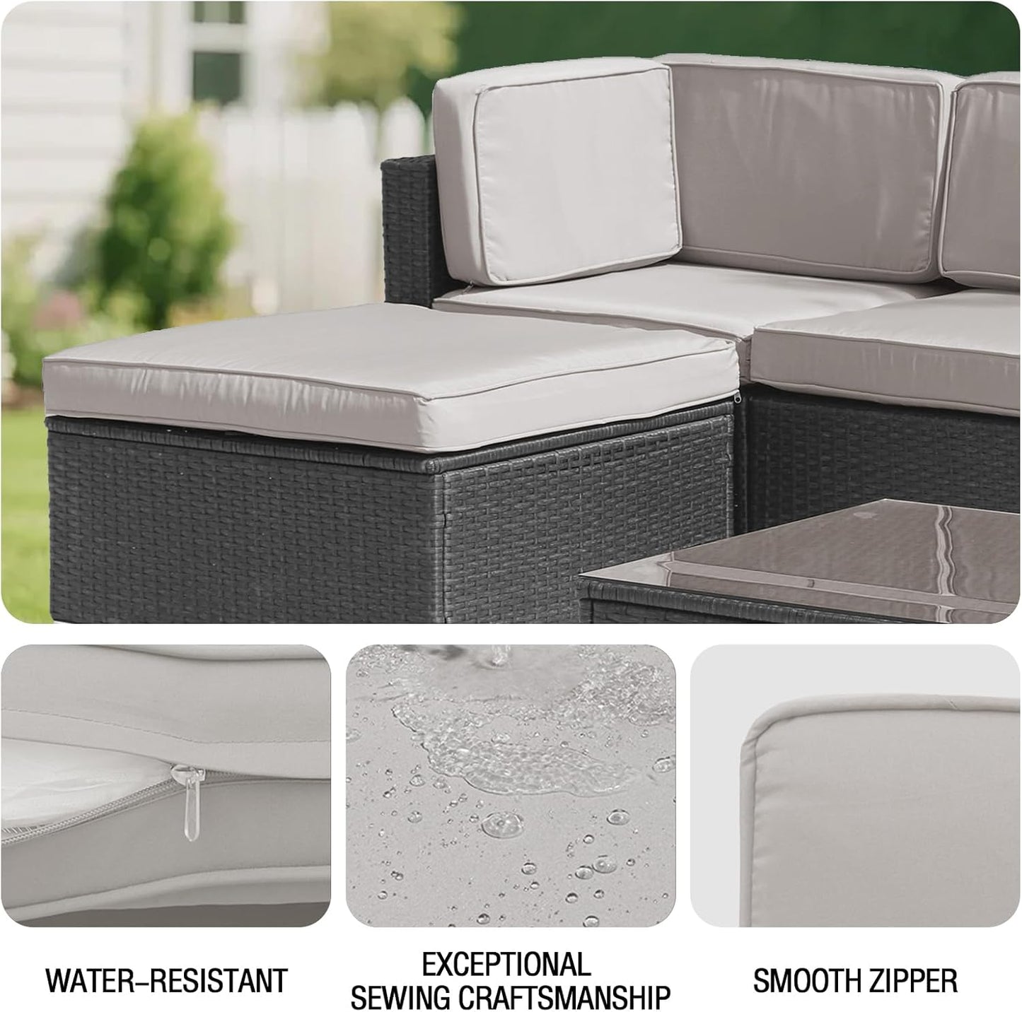 Skiennix 11-Piece Patio Cushion Covers - Waterproof Slipcovers for 6-Seater Sofa | Light Gray, Washable 25.6" L x 25.6" W x 3.94" H