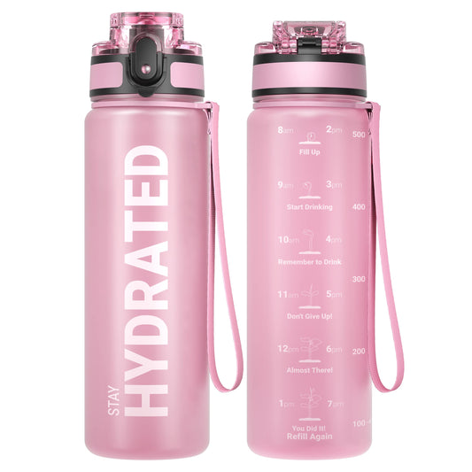 Sahara Sailor Water Bottle, 32/25/17oz Durable and Leakproof Water Bottles Motivational with Time Marker, Tritan, BPA Free, Wide Mouth with Easy Clean Brush for Gym, Travel, School, Office (1 Bottle)