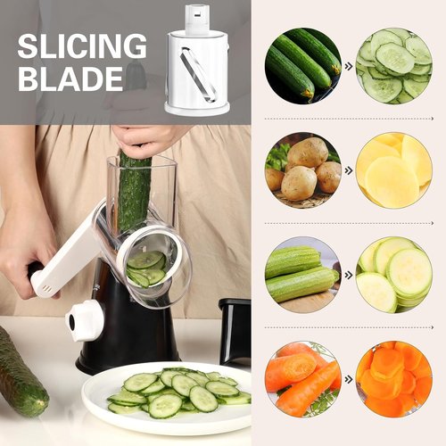 Cambom Rotary Cheese Grater - Hand Crank Shredder for Fresh Cheese, Veggies & Nuts | Non-Slip Base, Black